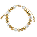 18K Gold Plated Pearl, Gold 1, 3, 1, 2 Pattern Large Beaded Bracelet