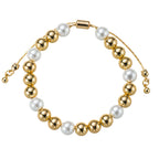 18K Gold Plated Pearl, Gold 1, 3, 1, 2 Pattern Large Beaded Bracelet