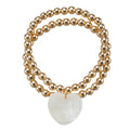 18k Gold Plated Set of 2 Beaded Stretch Bracelet with Shell Heart