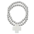 18k Gold Plated Silver Set of 2 Beaded Stretch Bracelet with Shell Cross