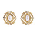 Ornate Stud Earring with Pearl Oval Center
