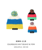 Colorblock Knit Beanie With Pom