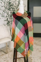 Keep Me Cozy Checkered Fringe Scarf in Berry