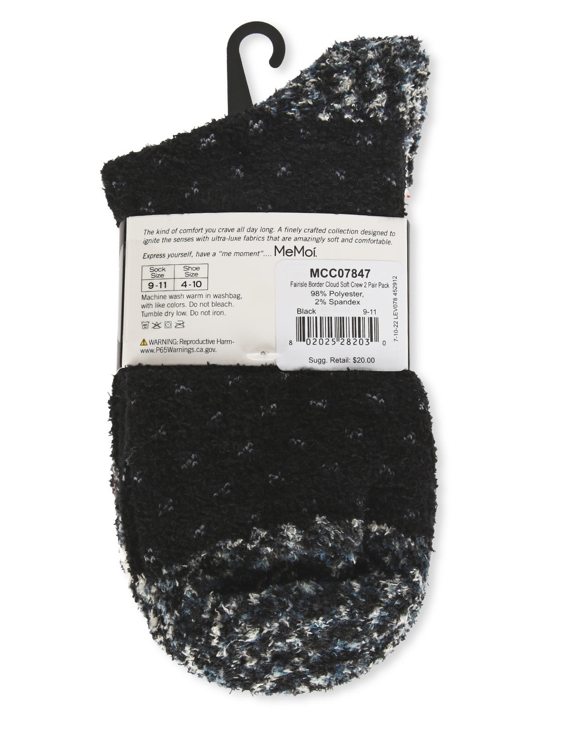 2 Pairs Women's Fairisle Border Cloud Soft Crew Socks