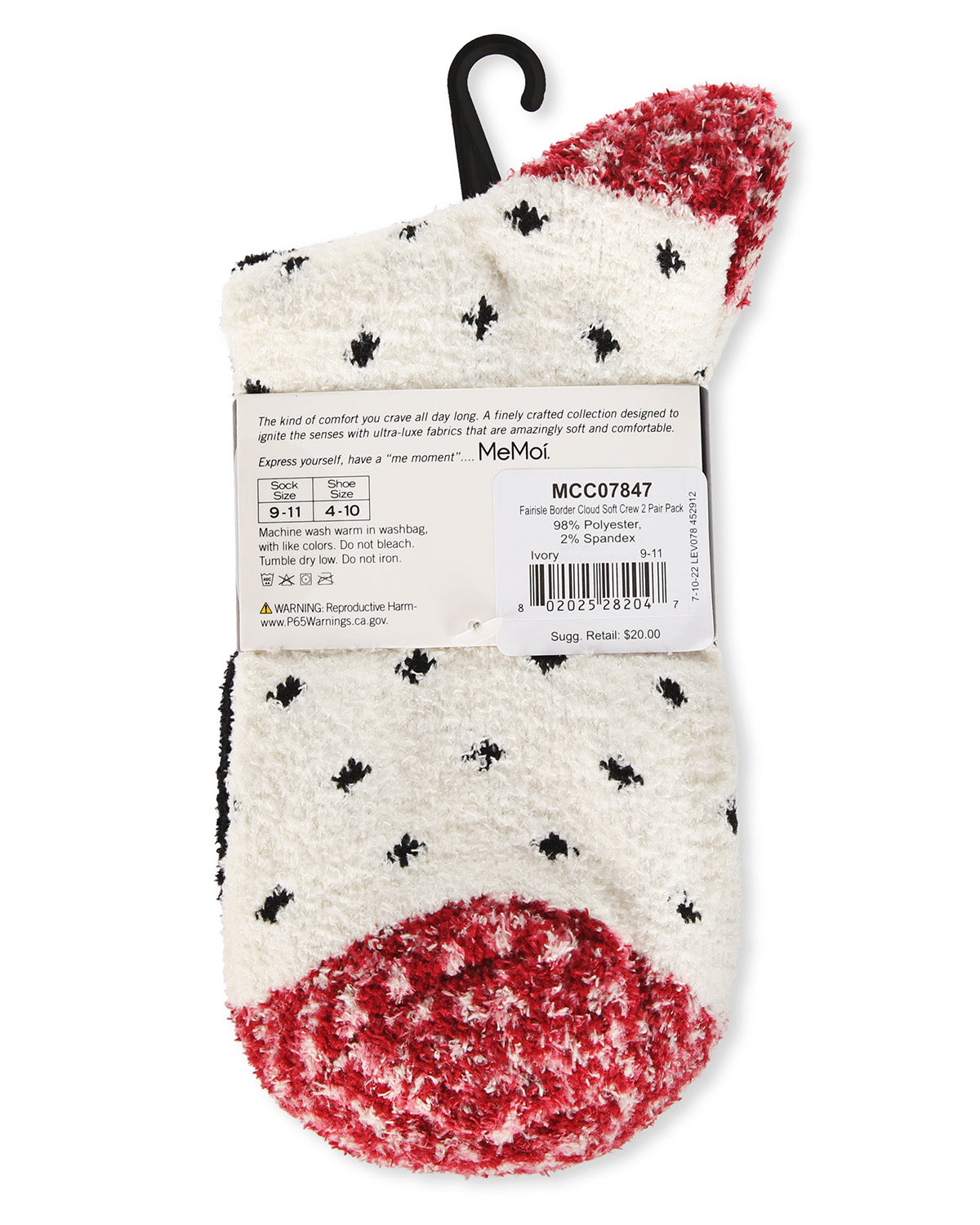 2 Pairs Women's Fairisle Border Cloud Soft Crew Socks