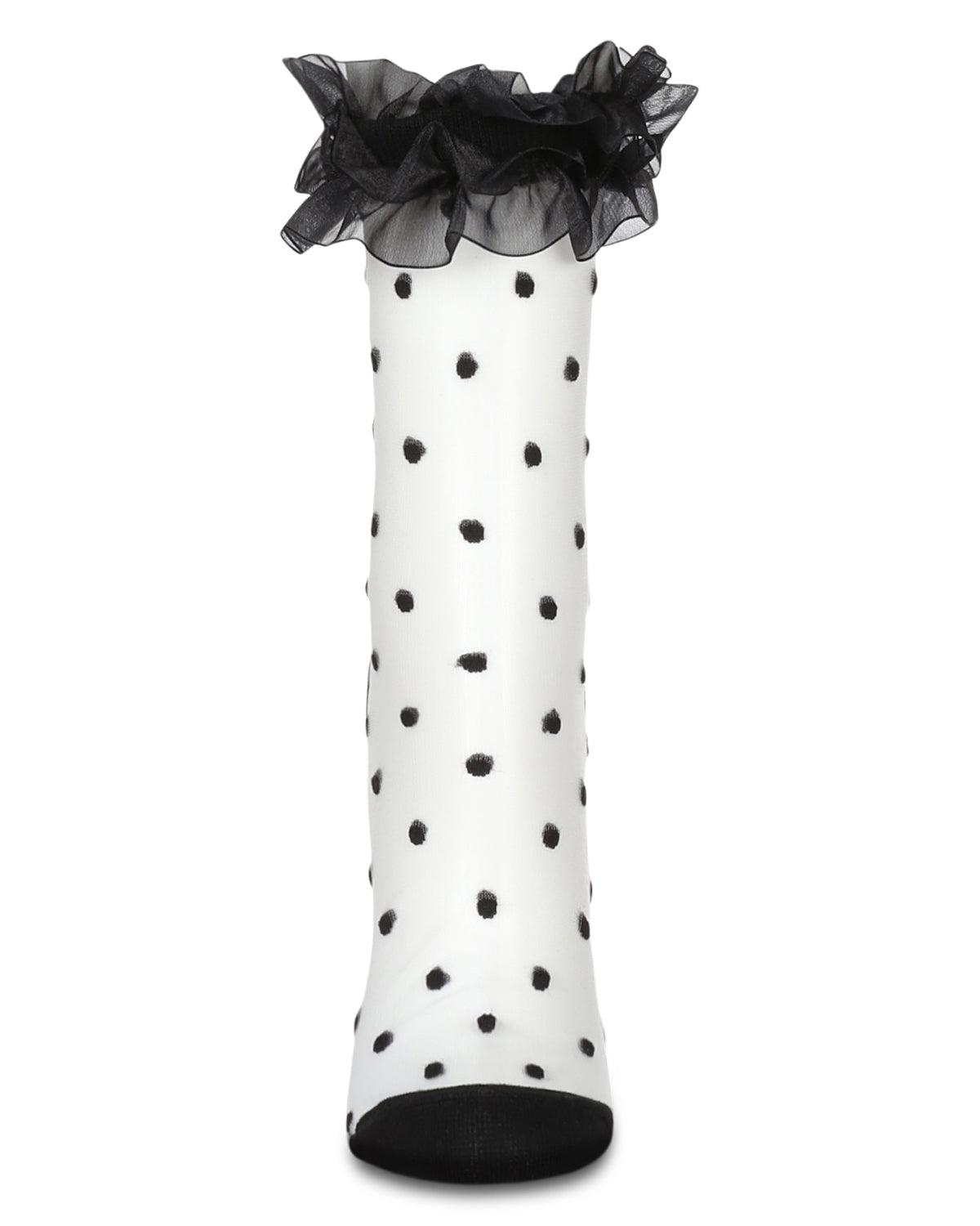 Women's Polka Dot Ruffle Lace Cuff Sheer Crew Socks