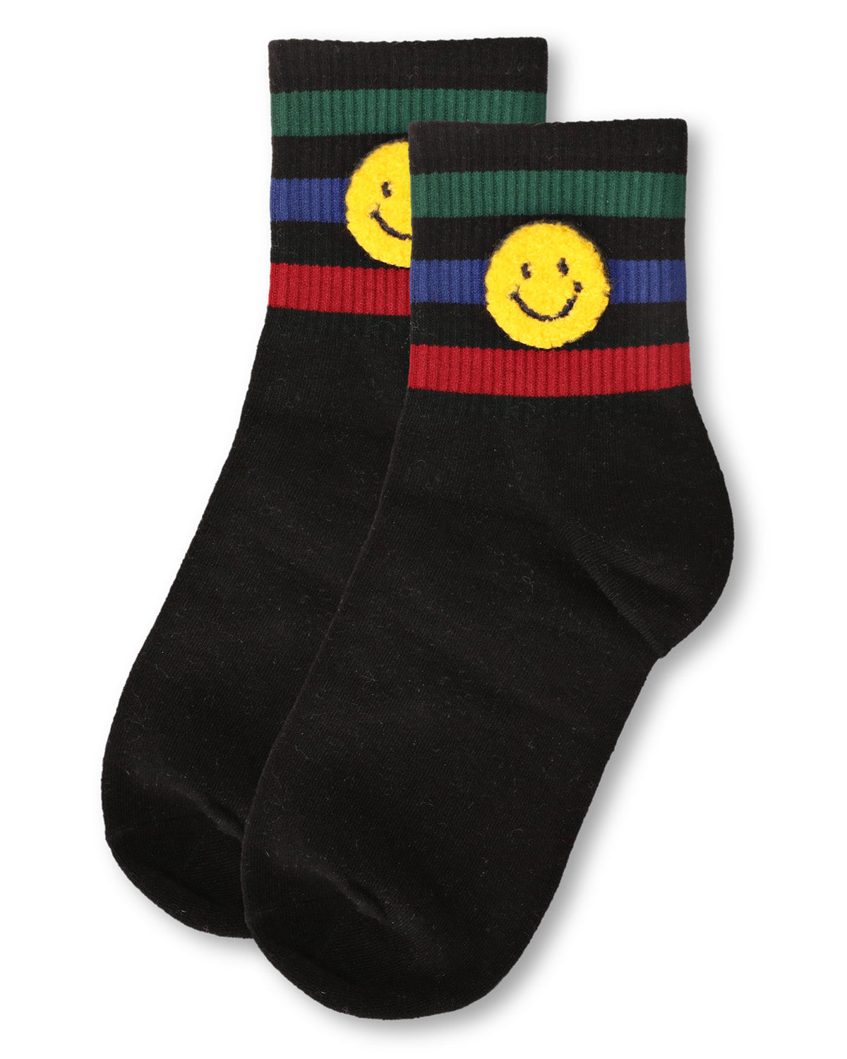 Women's Smiley Terry Patch Stripe Crew Socks