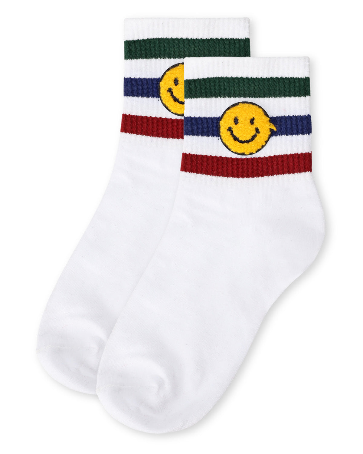 Women's Smiley Terry Patch Stripe Crew Socks