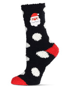 Women's Polka Dot Santa Embroidery Cozy Crew Socks