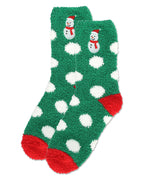 Women's Polka Dot Snowman Embroidery Cozy Crew Socks