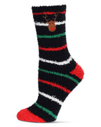 Women's Striped Reindeer Embroidery Cozy Crew Socks