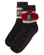 Women's Snowflake Pom Pom Sherpa Lined Slipper Socks