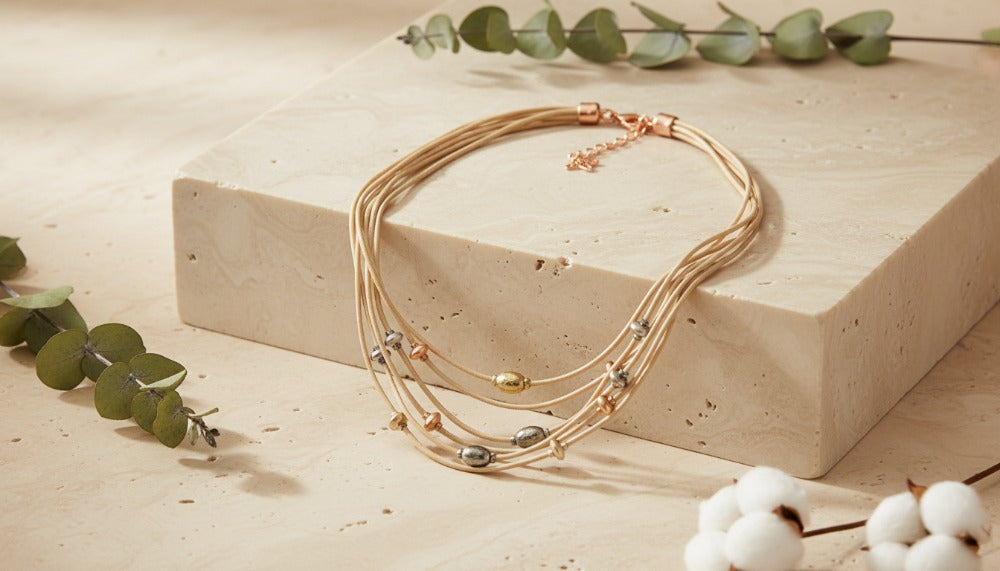 Multi-Strand Necklace with Metallic Beads