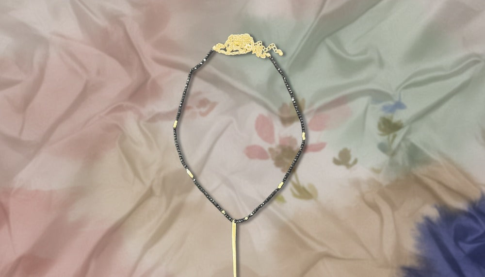 Black Crystal & Gold Accent Necklace