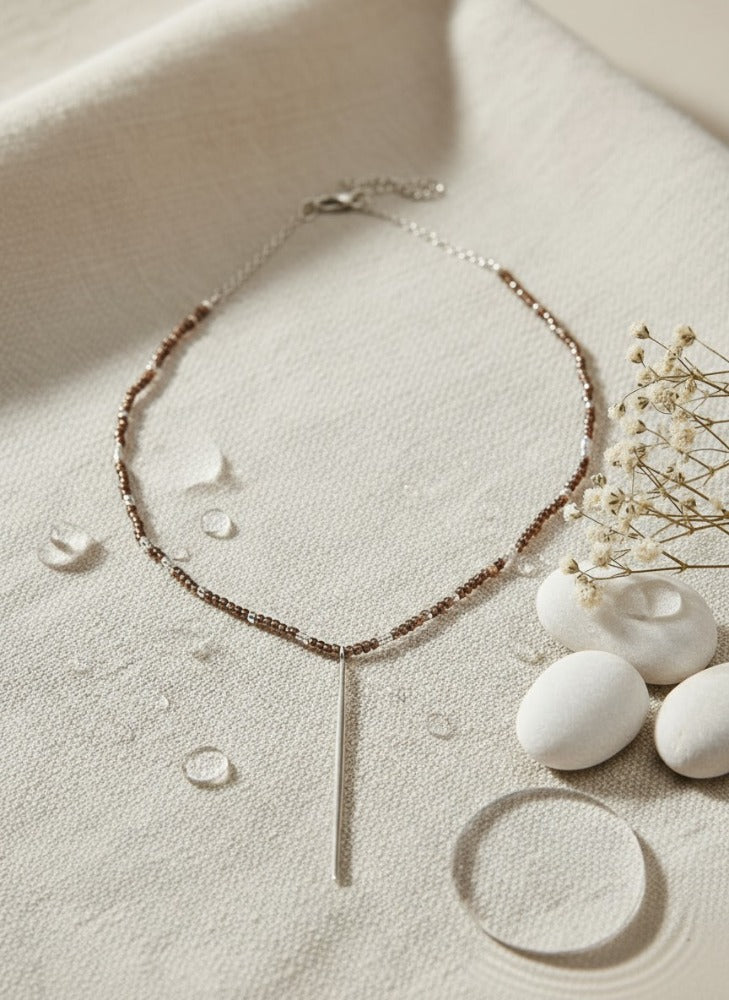 Brown Beads with Silver Accent Necklace
