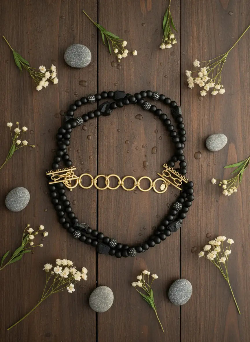 Black Stone Luxe Chain Necklace