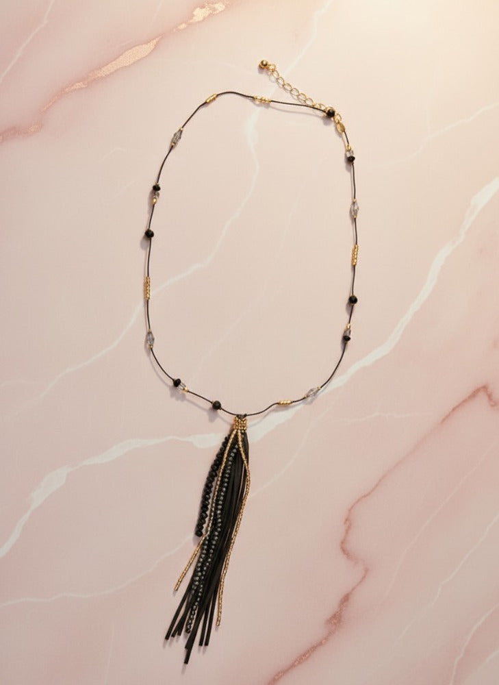 Black & Gold Tassel Bead Necklace