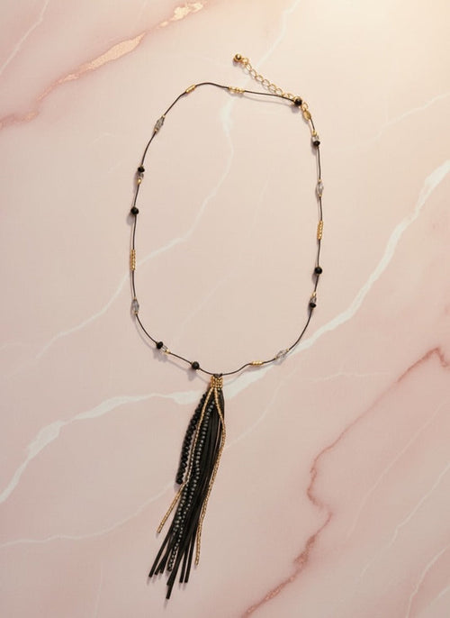 Black & Gold Tassel Bead Necklace