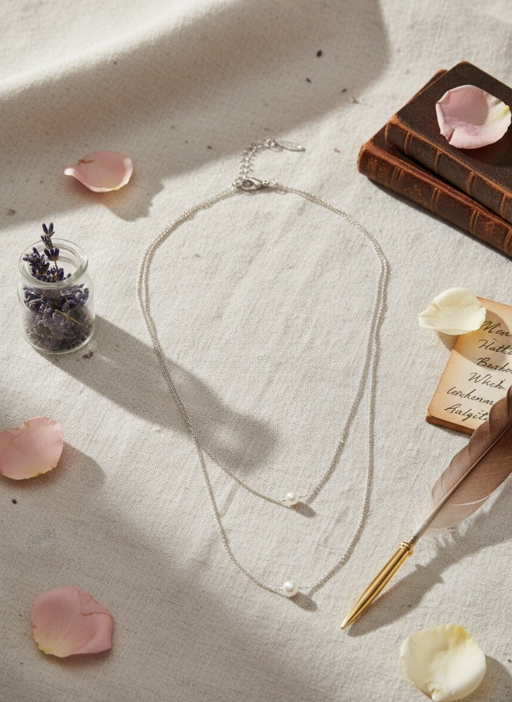 Silver Double Layered Pearl Drift Necklace