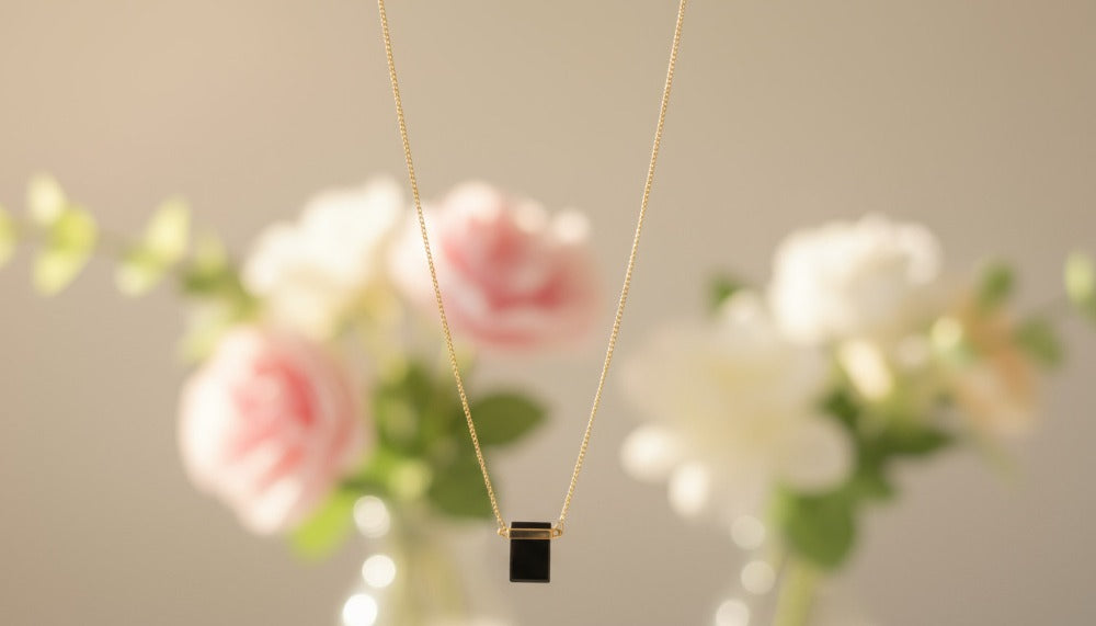 Gold Black Rectangle Pendant Necklace