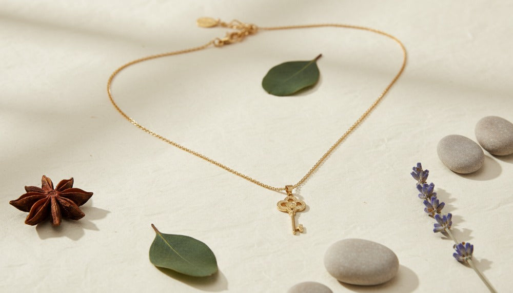 Gold Locket Key Necklace