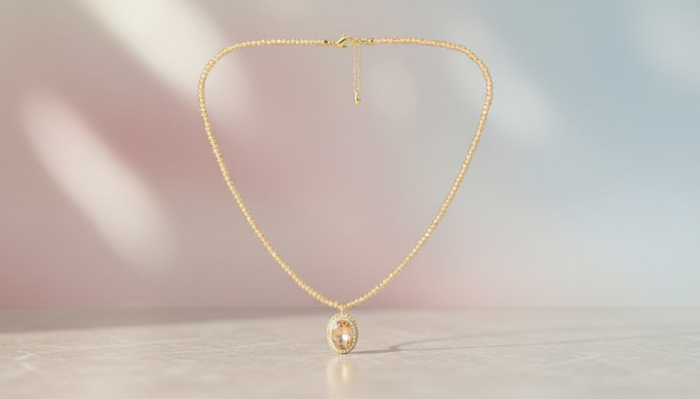 Beaded Chain With Golden Stone Necklace