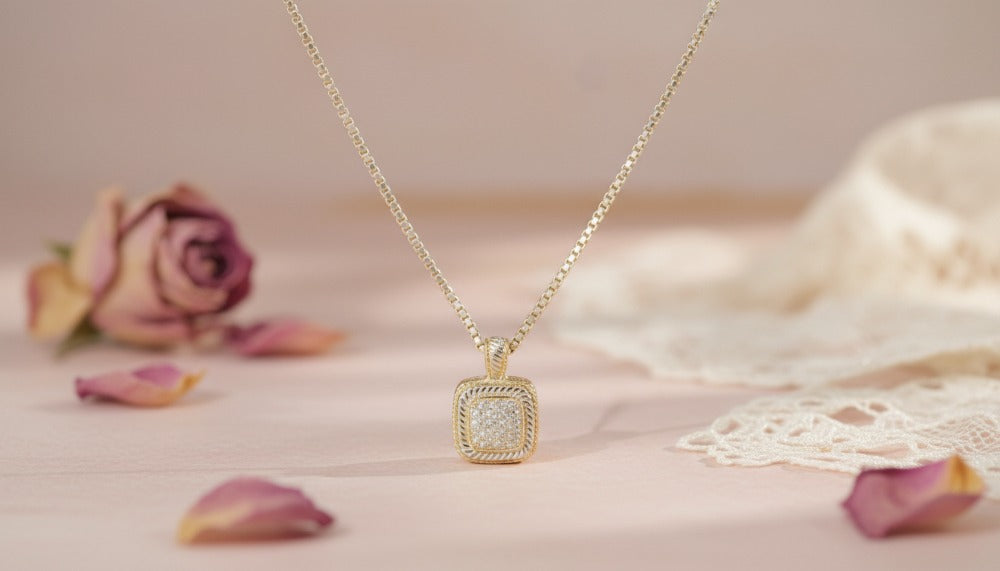 Gold with Diamond Box Chain Necklace