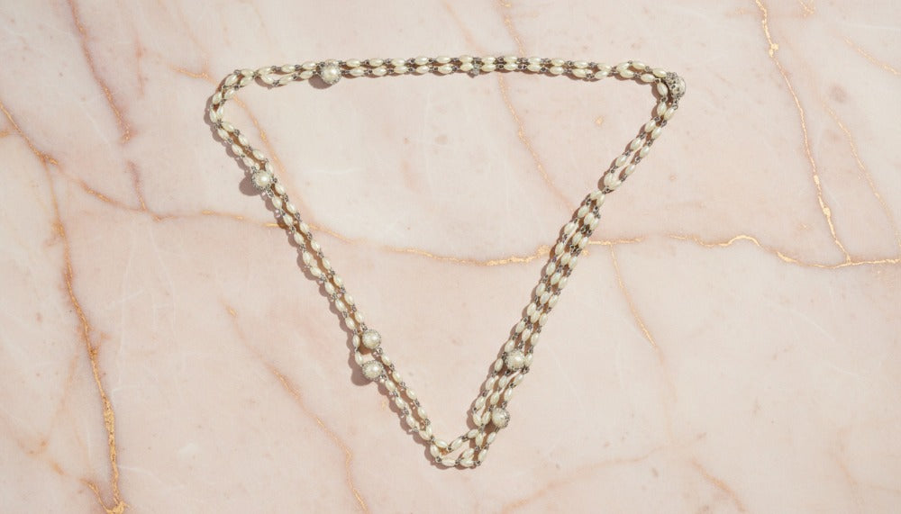 Double Layered Pearl with Silver Accent Necklace