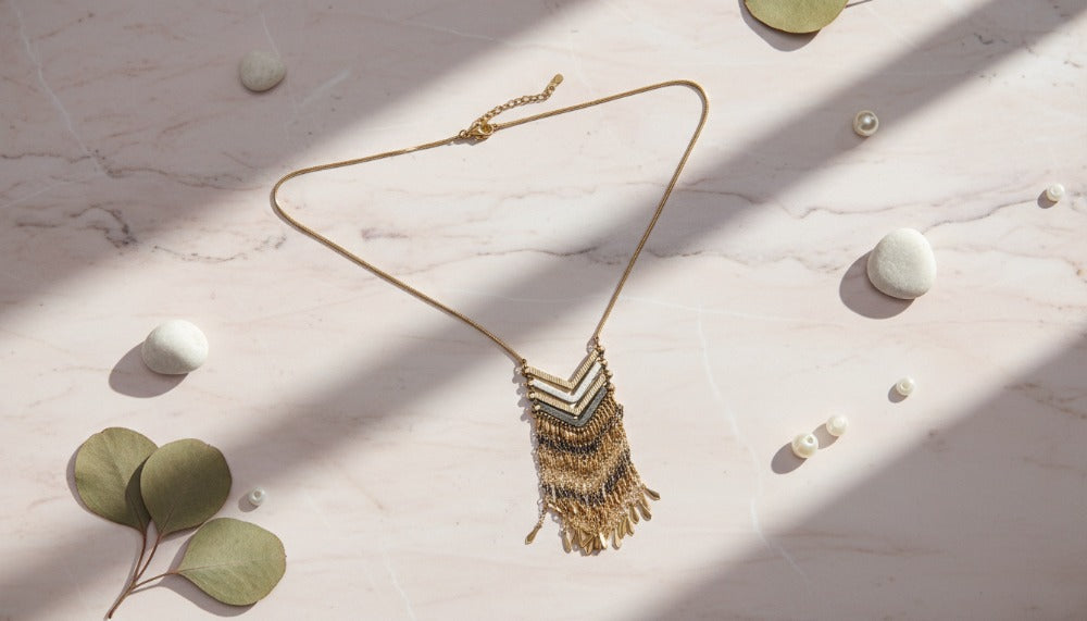 Golden Chevron Tassel Necklace