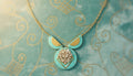 Turquoise and Gold Necklace with Crystal Centerpiece