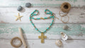 Beaded Cross with Gold Accent Necklace
