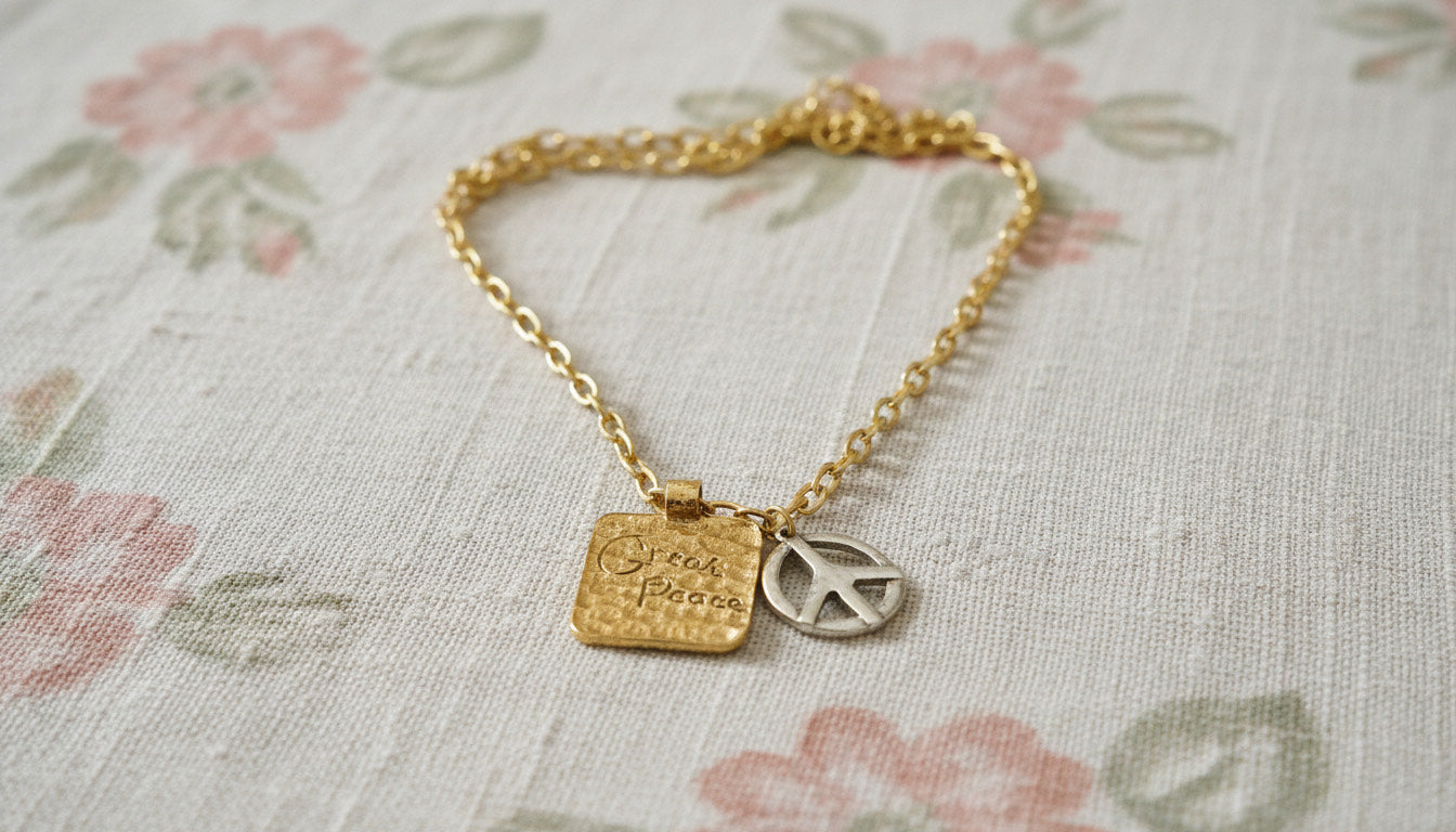 Gold Chain Bracelet with Peace Charms