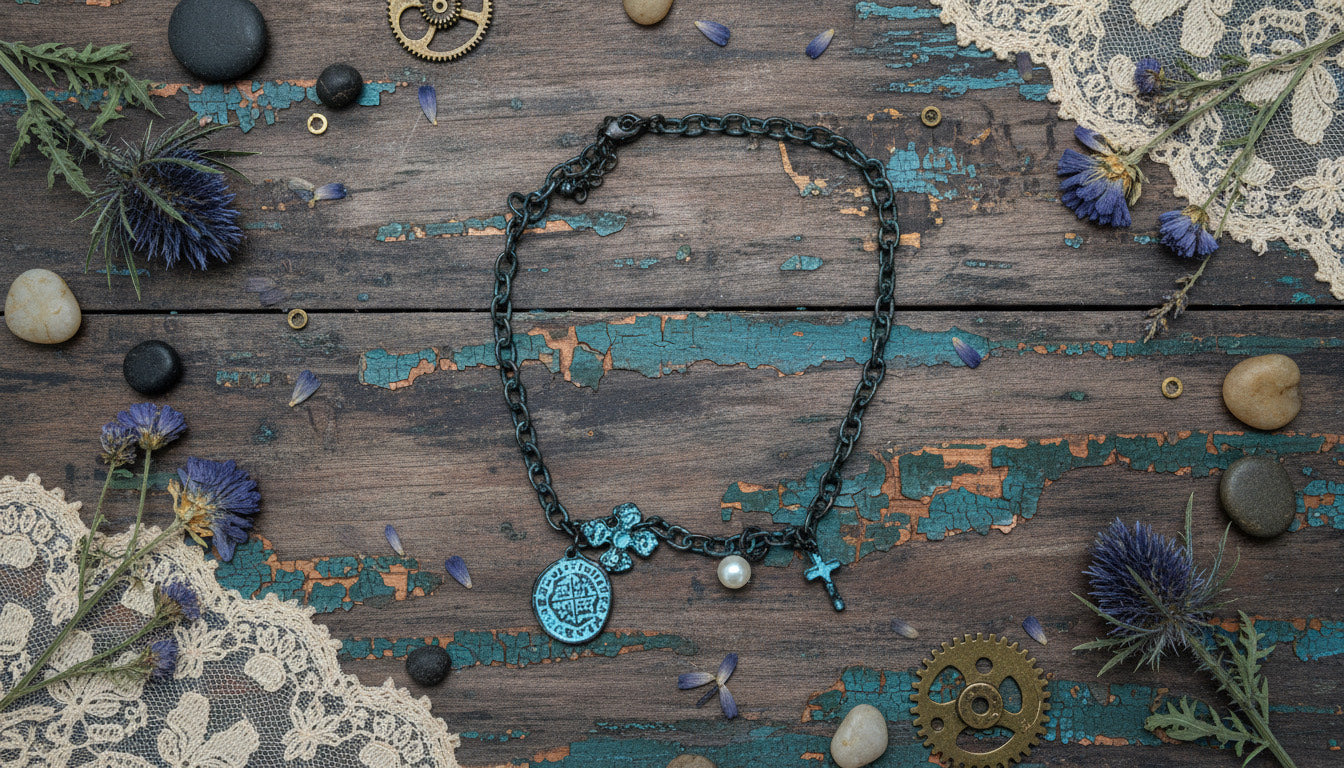 Gothic-Style, Blackened Chain Choker Necklace