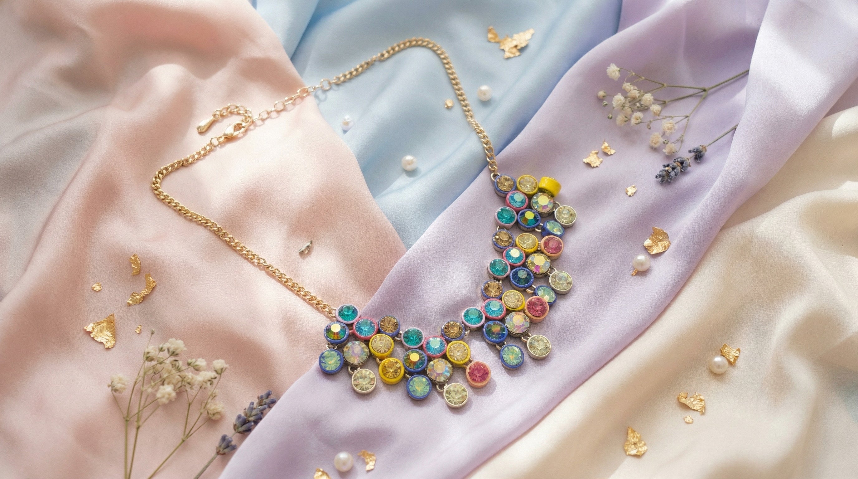 Vibrant Pastel Crystal Cluster Statement Necklace