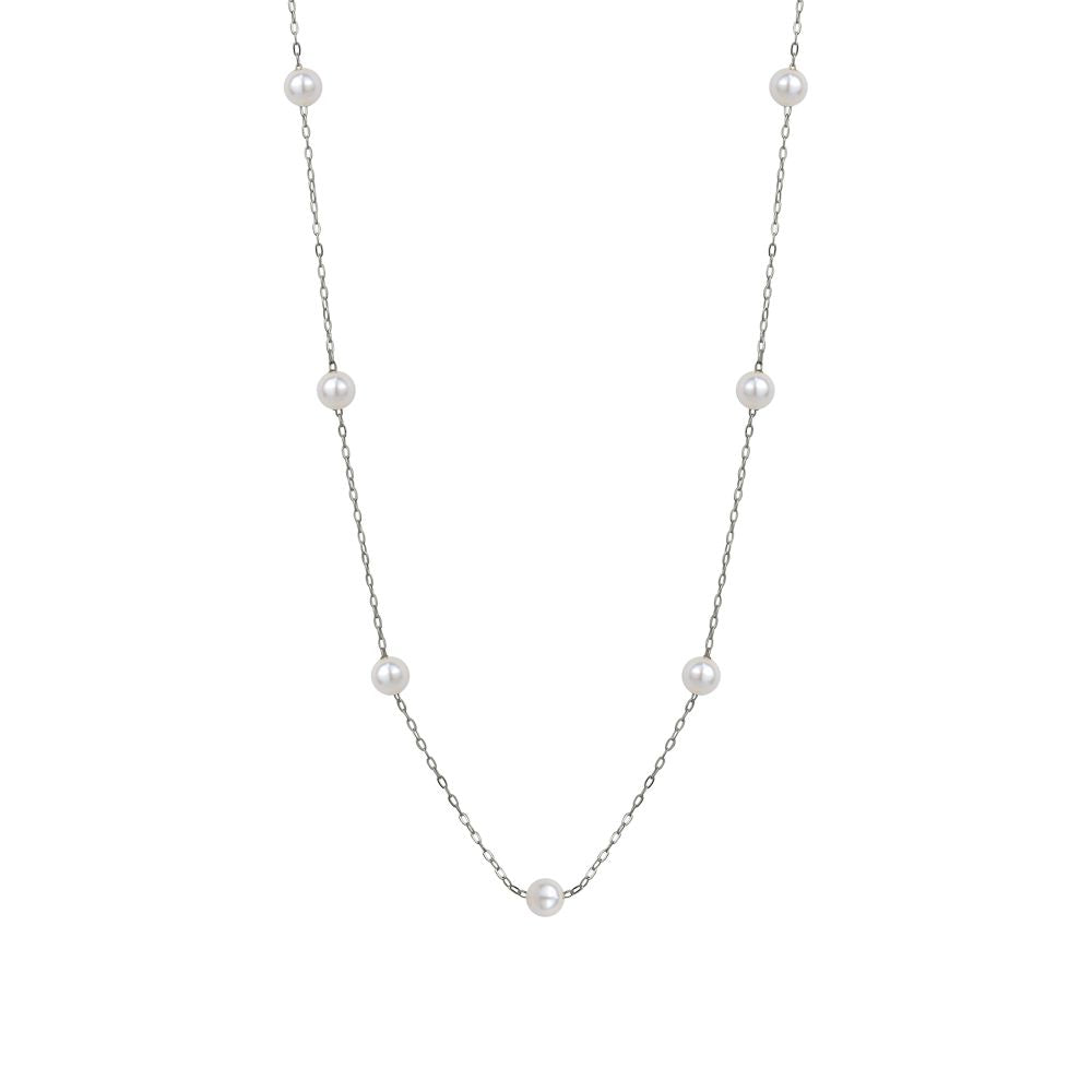 GL Creations- Sterling Silver Pearl Station Necklace 16+2" Chain