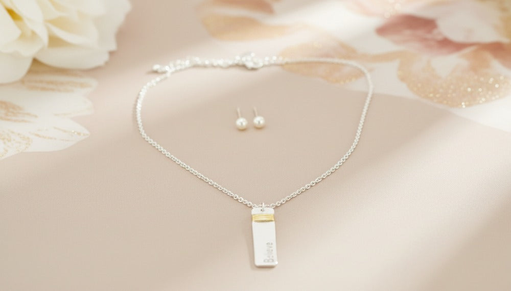 Believe Charm Pearl Set Necklace