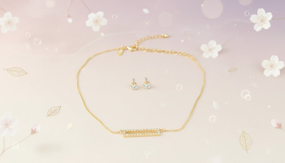 Gold Eternal Spark Bar Set Necklace