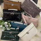 Genuine Leather Crocodile Embossed Cosmetic Handbag