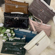 Genuine Leather Crocodile Embossed Cosmetic Handbag