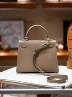 Premium Leather Kelly Style Shoulder Crossbody Handbag