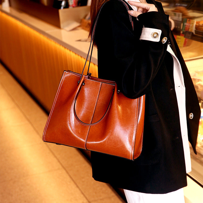 Genuine Leather Vintage Large Capacity Tote Bag