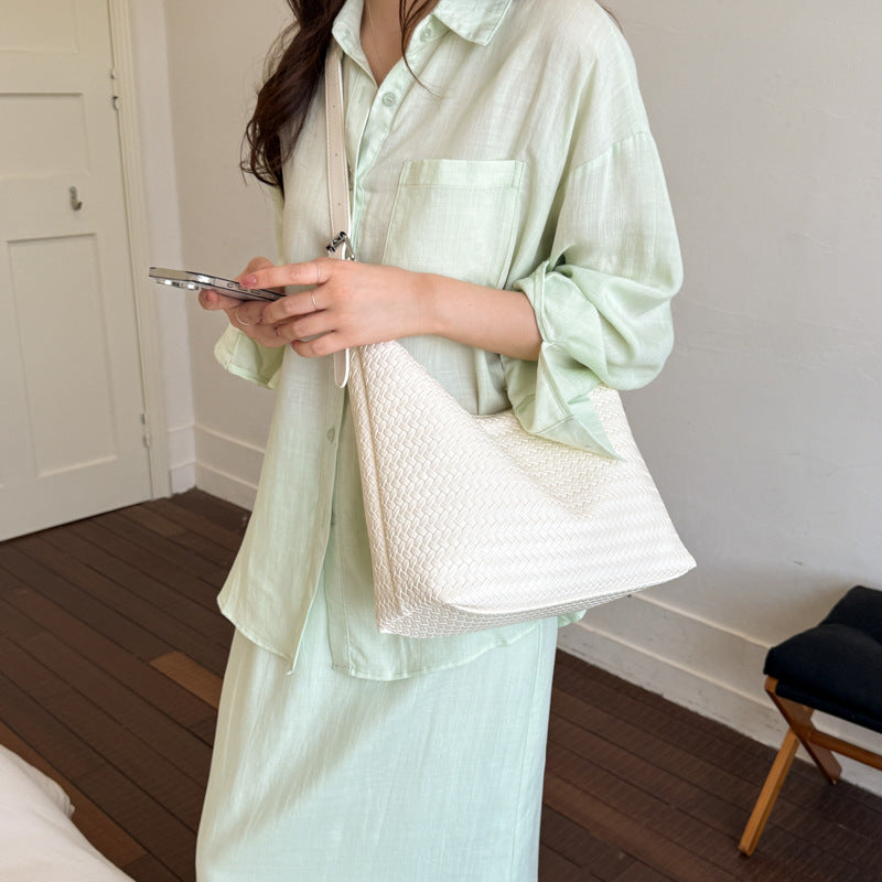 Fashion Woven Soft Leather Shoulder Tote Bag