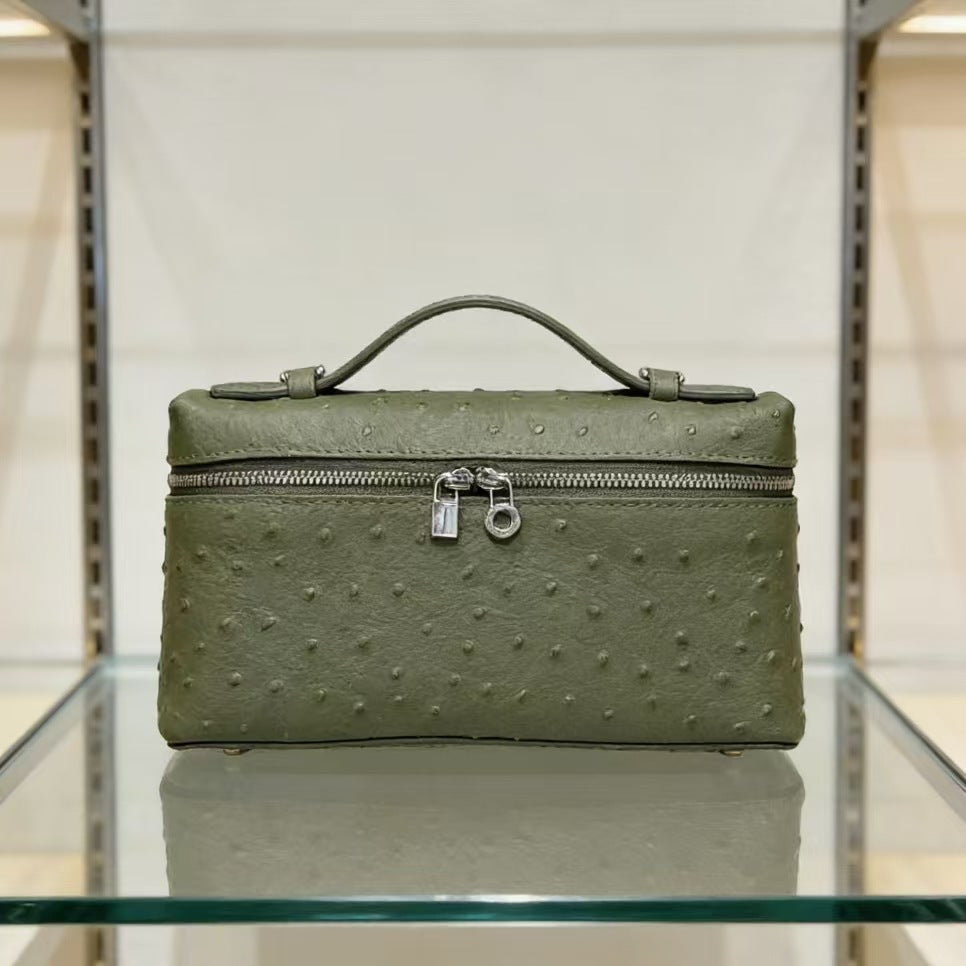 Genuine Leather Ostrich Pattern Box Handbag