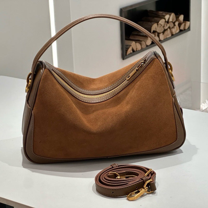 Elegant Suede Leather Shoulder Crossbody Handbag