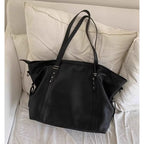 Women's Black Soft Faux Leather Tote Shoulder
