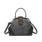 Retro Embossed Faux Leather Top-Handle Crossbody Bag