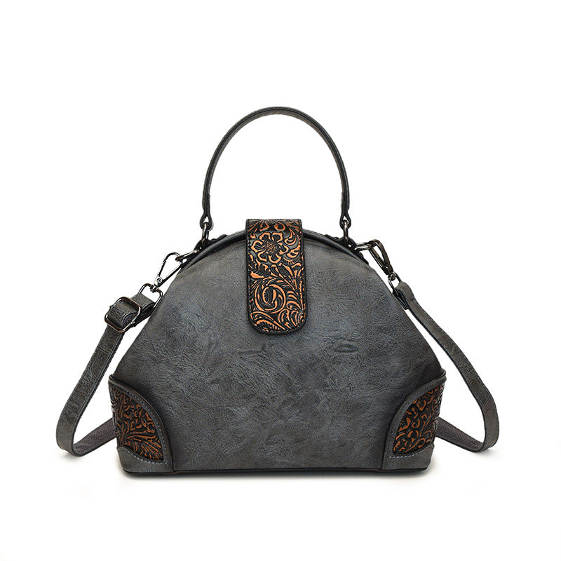 Retro Embossed Faux Leather Top-Handle Crossbody Bag