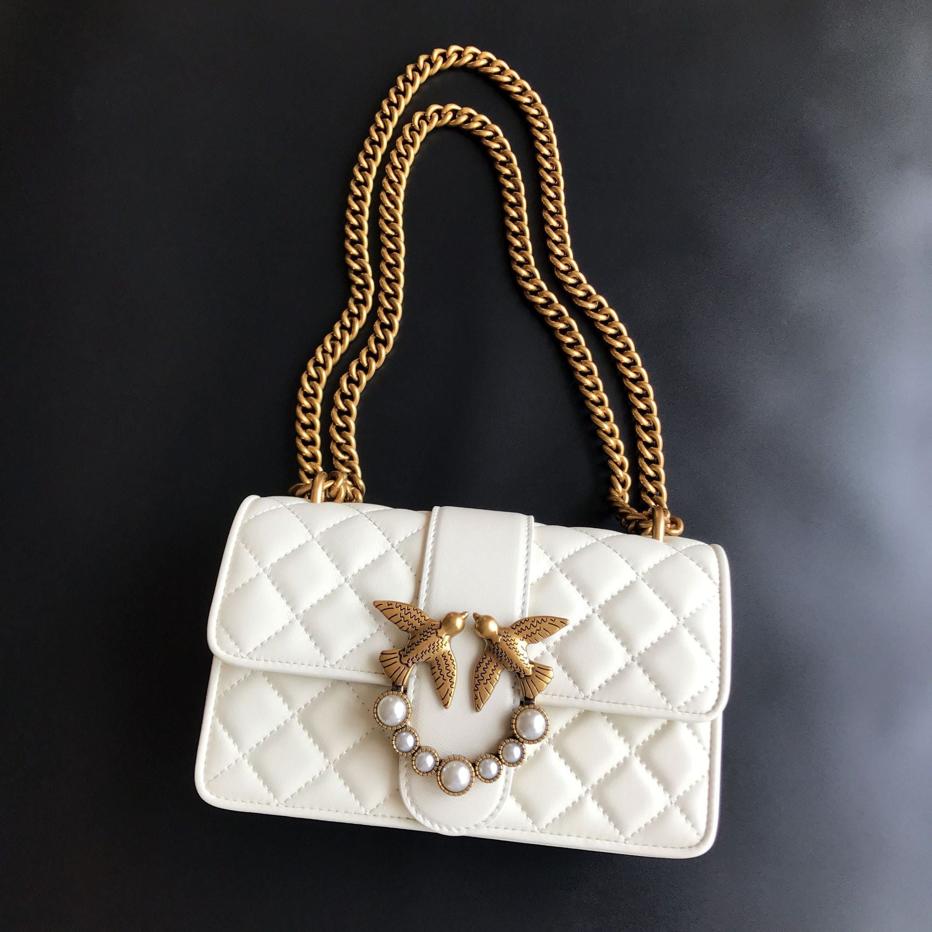 Genuine Leather Quilted Love Birds Crossbody Bag