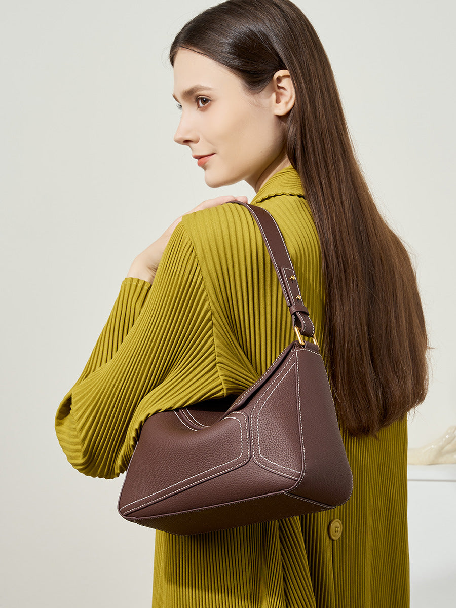Ladies Cowhide Geometric Shoulder Crossbody Bag