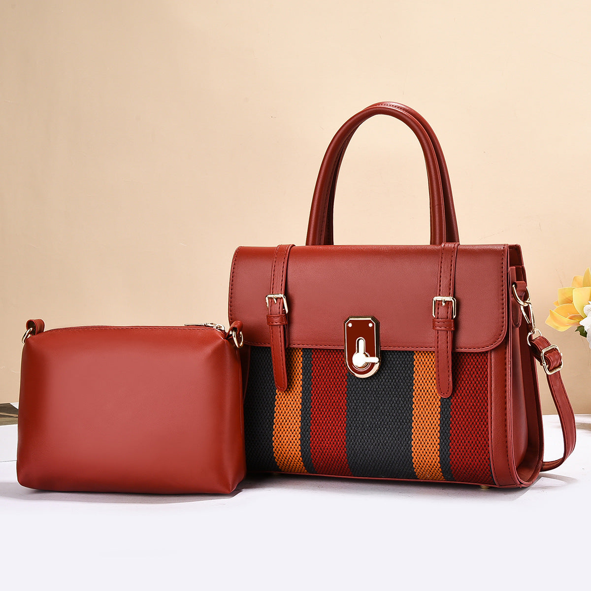 Stylish Leather Tote Bag & Pouch Set
